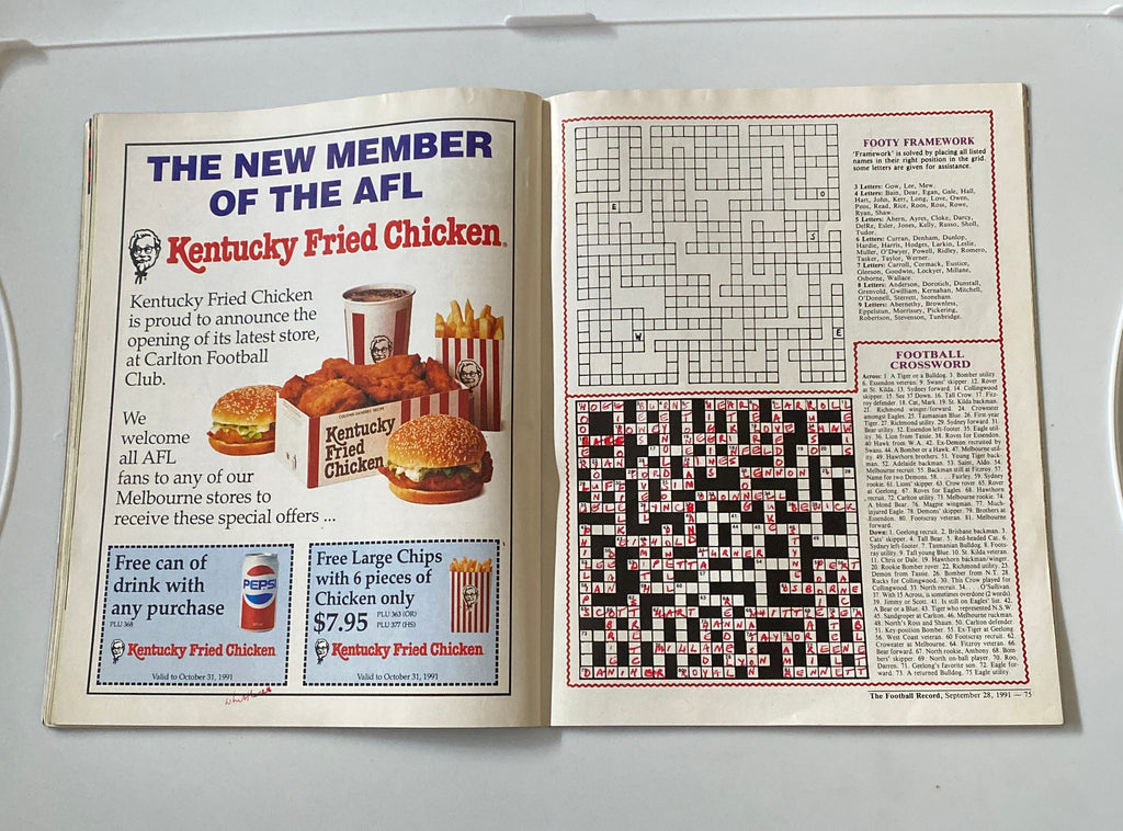 AFL Football Record 1991 Grand Final Hawthorn Hawks v West Coast Eagles