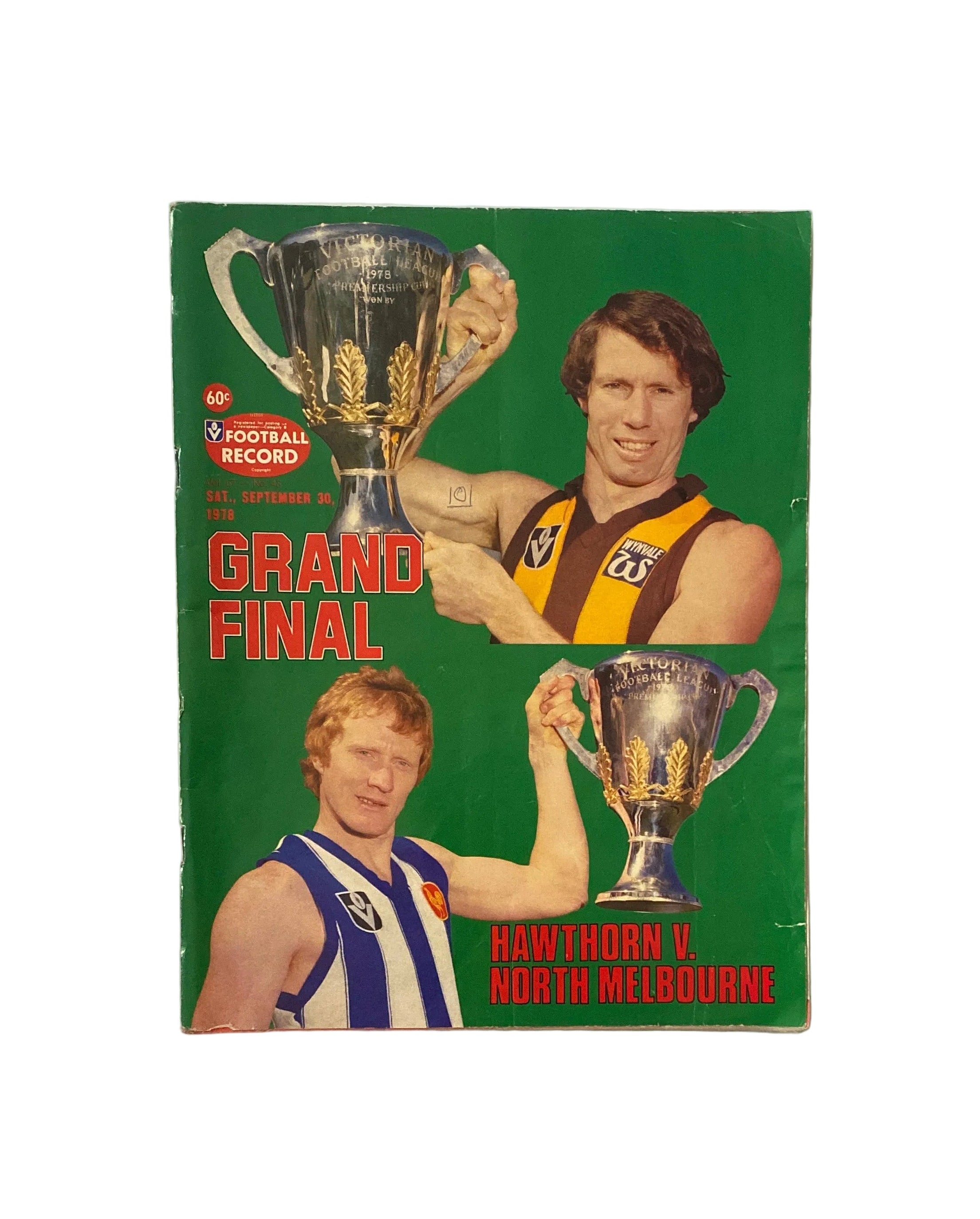 AFL VFL FOOTBALL RECORD GRAND FINAL SEPT.30.1978-HAWTHORN V NTH MELBOURNE-C PICS