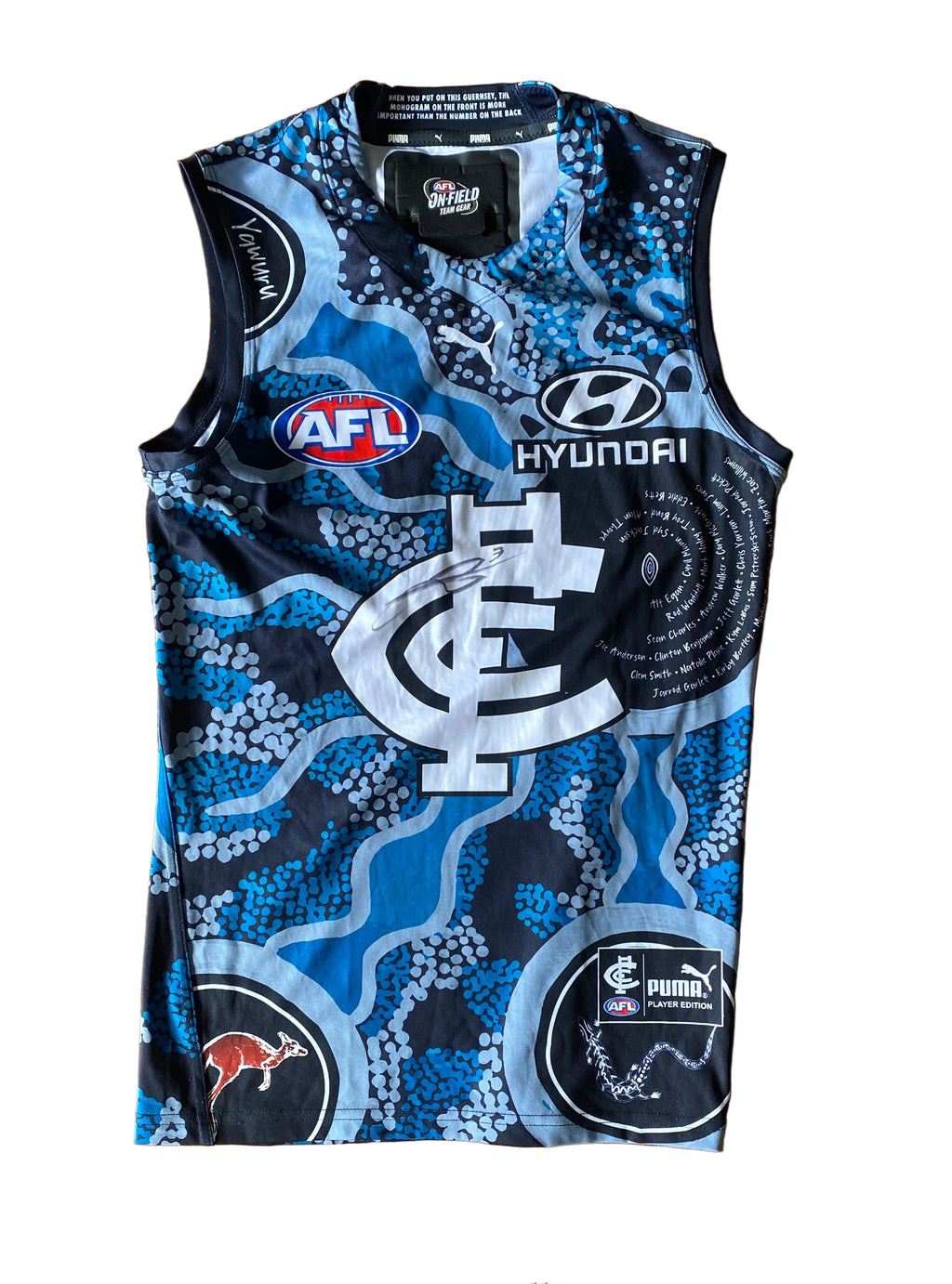 Limited Edition 2022 AFL Puma Indigenous Guernsey Authentic Signed Match Worn Guernsey Round 11 Collingwood v Carlton MCG / Sunday 29 May 2022 Jesse Motlop #3 1 of 1