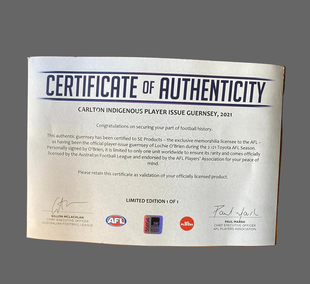 Limited Edition Authentic Signed Player Issued Guernsey Round 11 Sydney v Carlton SCG / Sunday 30 May 2021 Round 12 Carlton v West Coast SCG / Sunday 6 June 2021 Indigenous Player Issue Guernsey, 2021 Lochie O’Brian #4  1 of 1