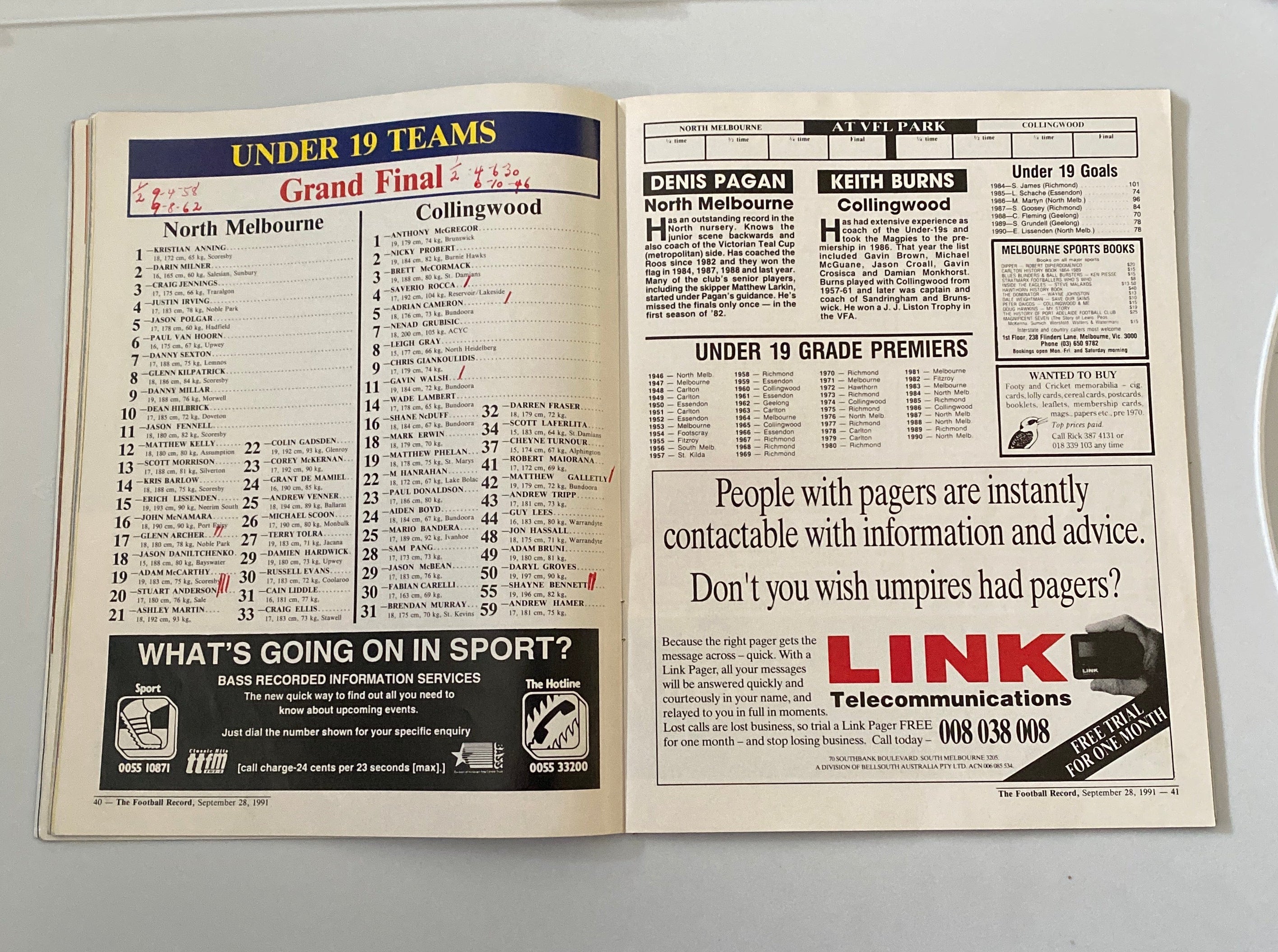 AFL Football Record 1991 Grand Final Hawthorn Hawks v West Coast Eagles