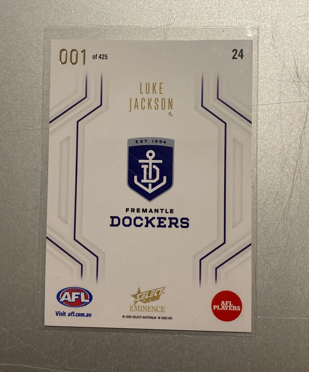 2025 AFL Select Eminence Base Parallel LUKE JACKSON Fremantle # 001/425
