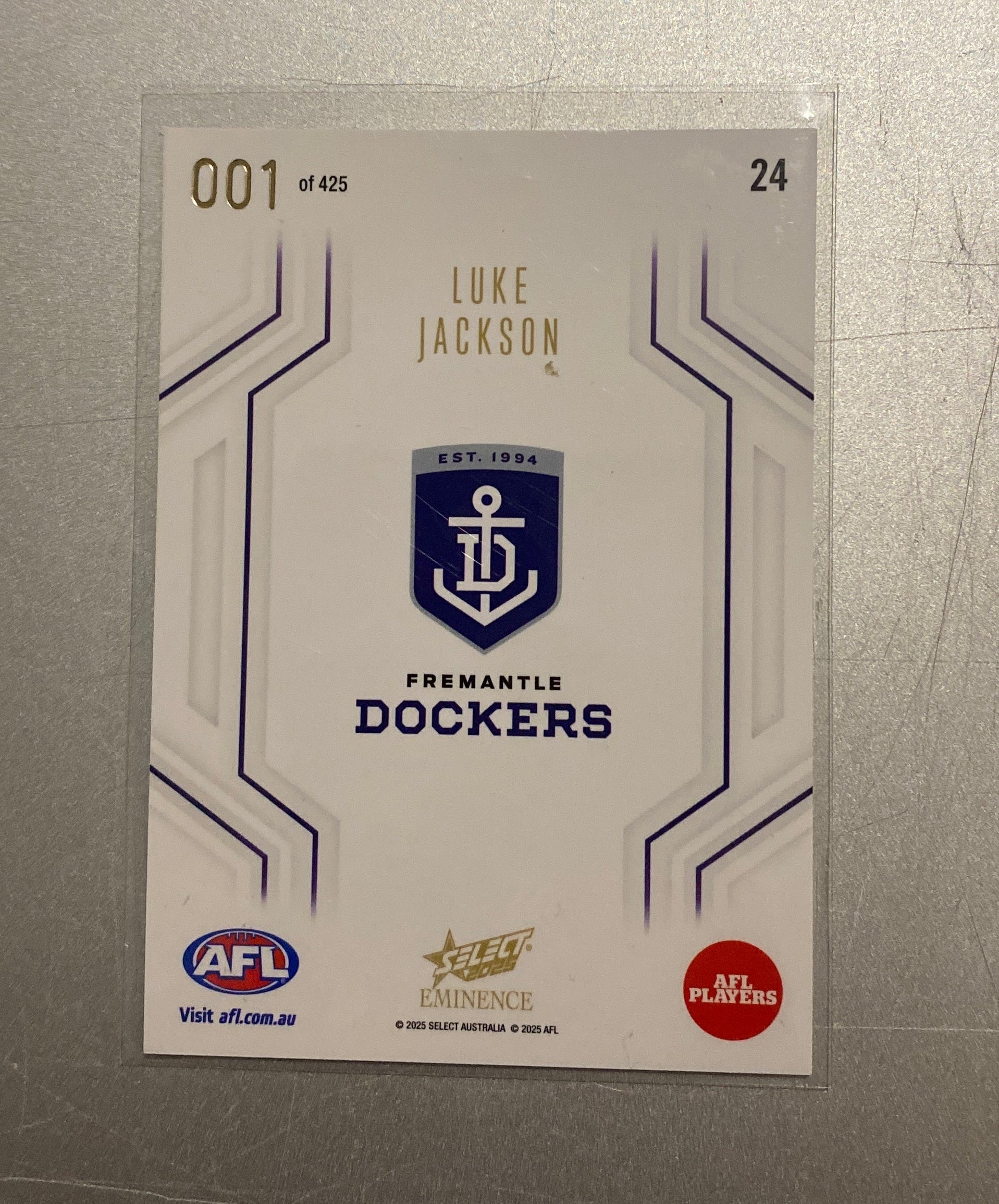 2025 AFL Select Eminence Base Parallel LUKE JACKSON Fremantle # 001/425
