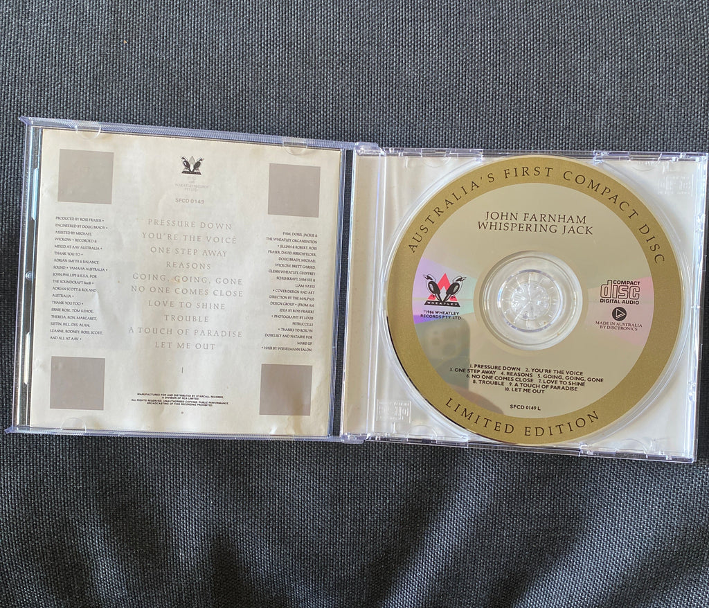 JOHN FARNHAM OF LITTLE RIVER BAND "WHISPERING JACK" LIMITED EDITION CD AUSTRALIA’S FIRST COMPACT DISC