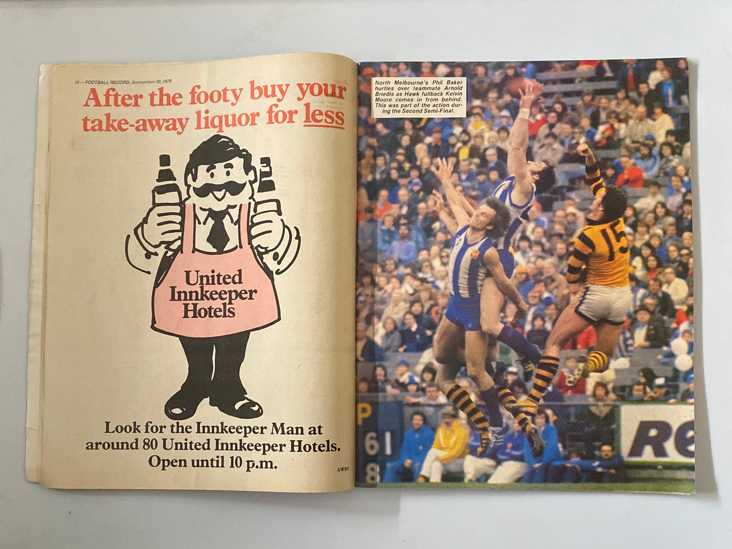 AFL VFL FOOTBALL RECORD GRAND FINAL SEPT.30.1978-HAWTHORN V NTH MELBOURNE-C PICS