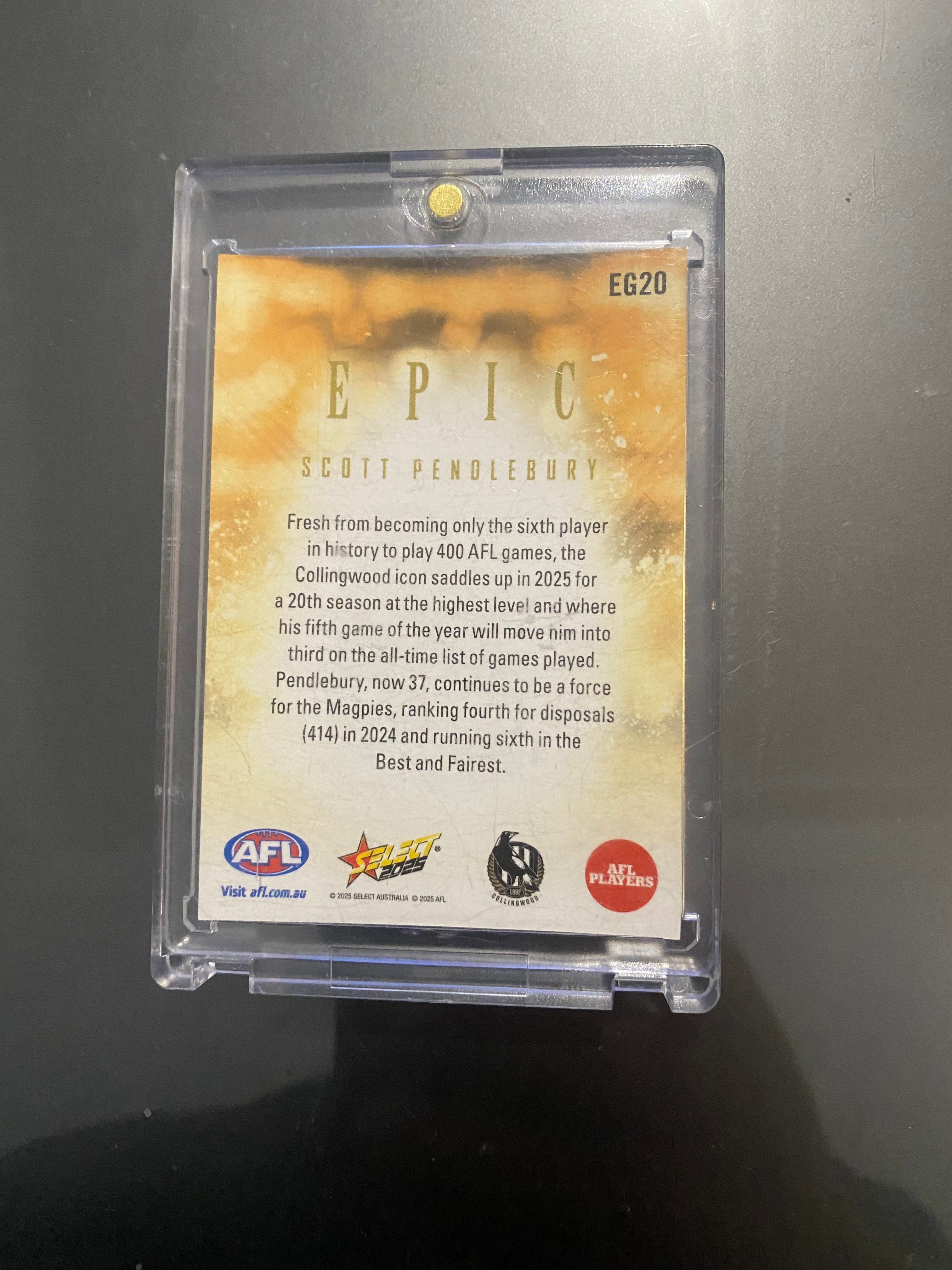 2025 Footy Stars Scott Pendlebury Epic Gold 58/75 EG20 Collingwood